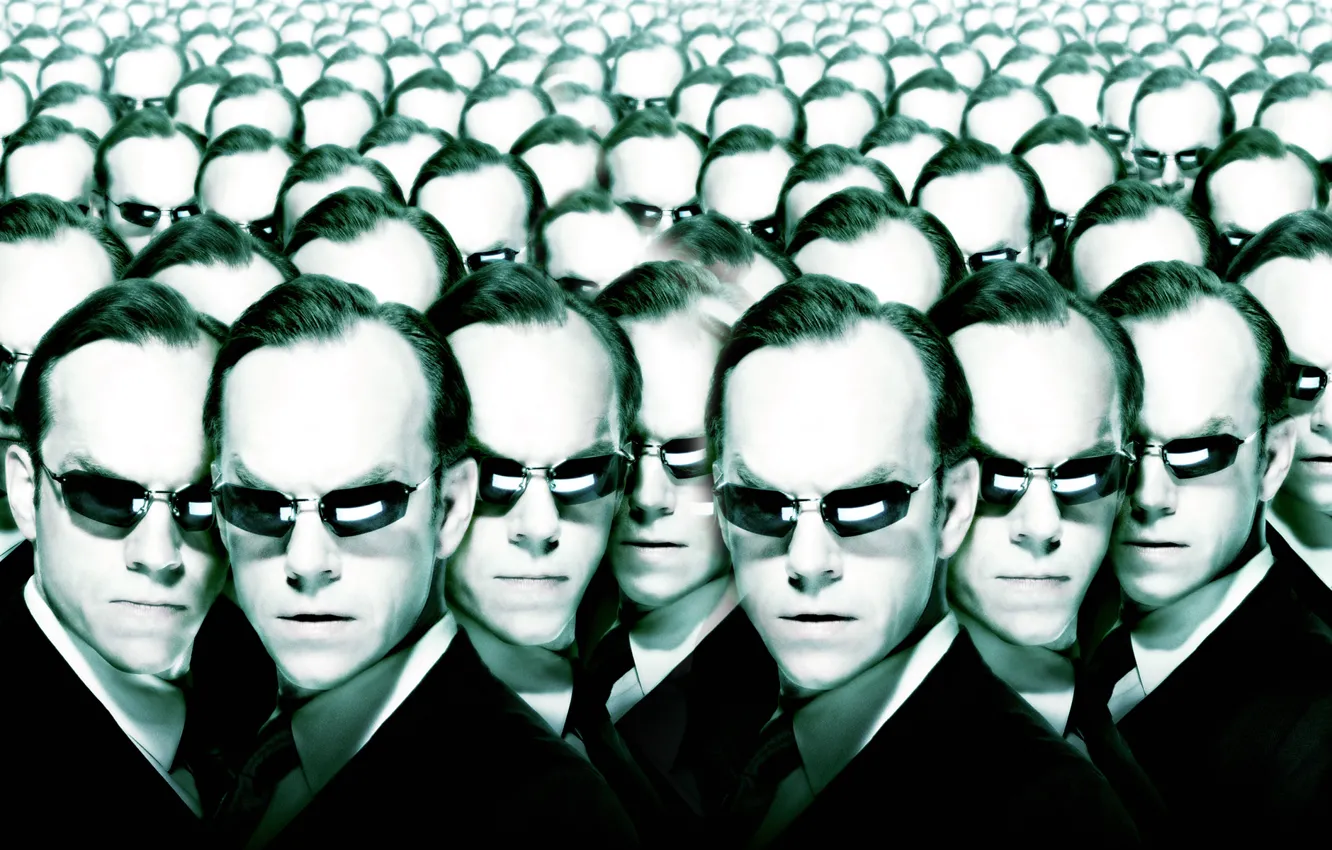 Photo wallpaper glasses, matrix, head, a lot, Agent Smith, The Matrix