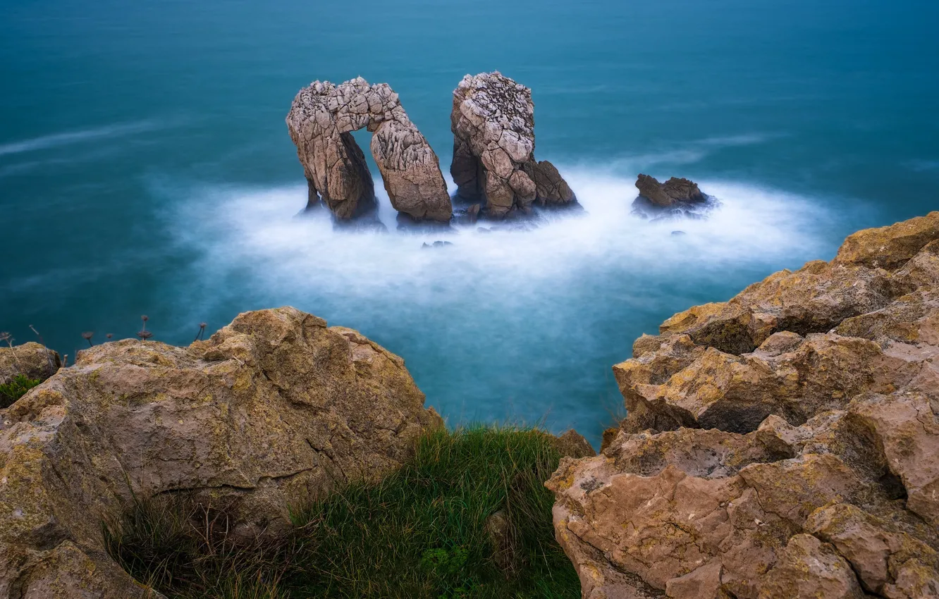 Photo wallpaper sea, stones, rocks, shore, arch