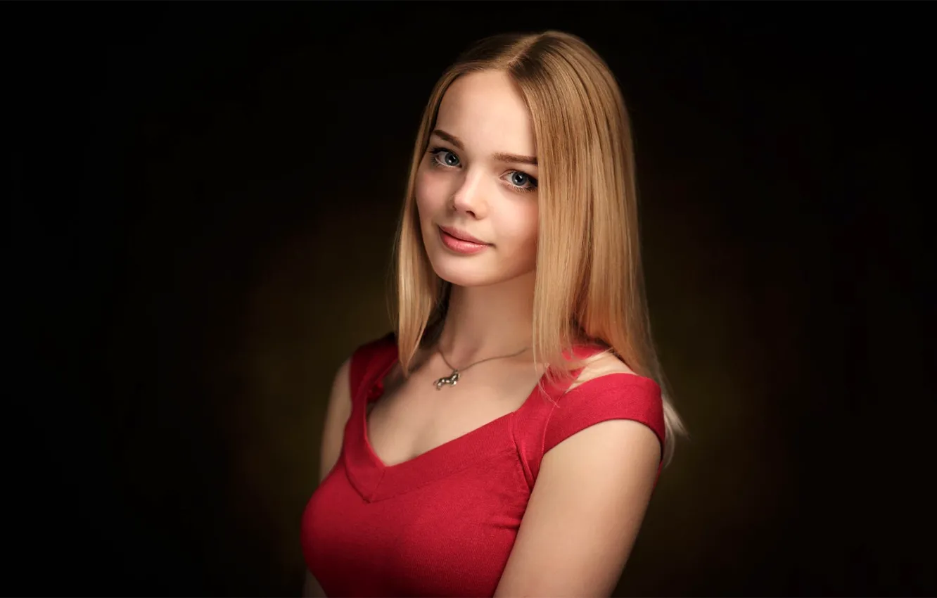 Photo wallpaper background, model, portrait, makeup, dress, hairstyle, beauty, in red