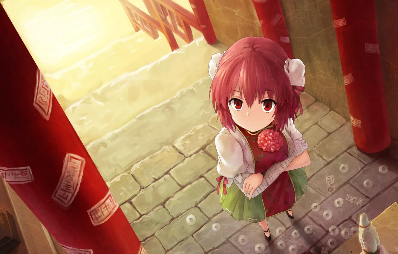Photo wallpaper girl, art, temple, touhou, oto taku, film project kasen