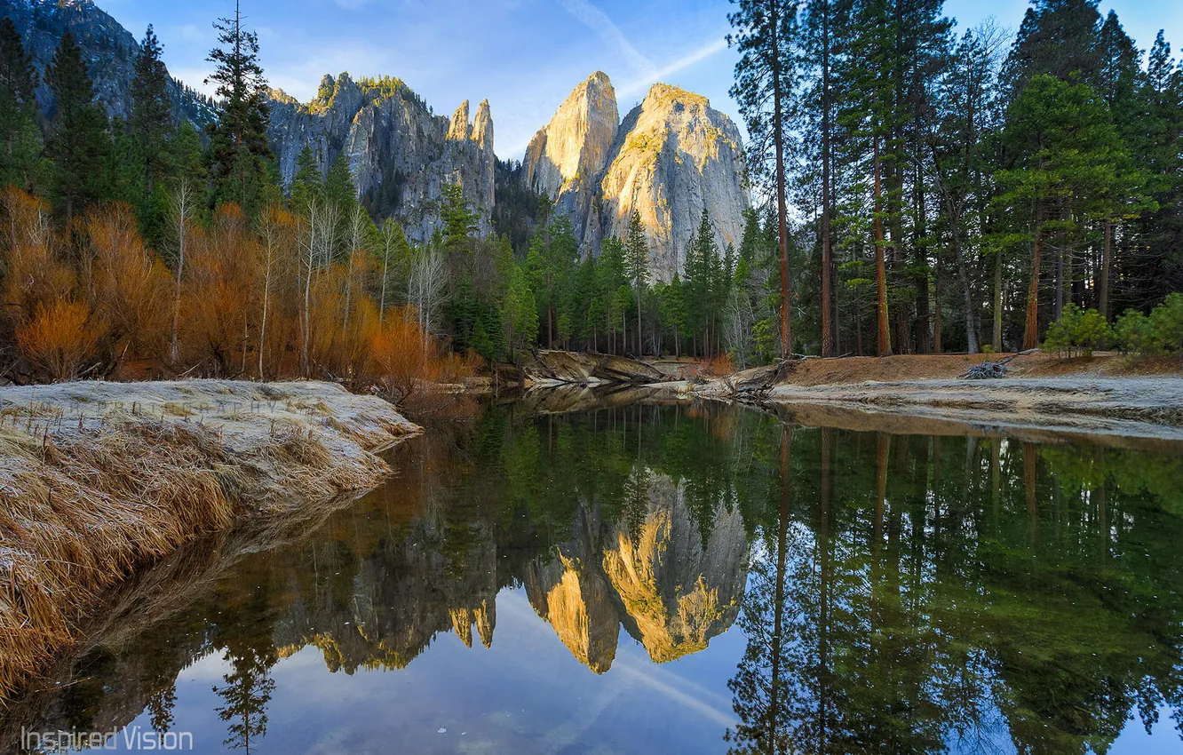 Photo wallpaper trees, mountains, nature, river