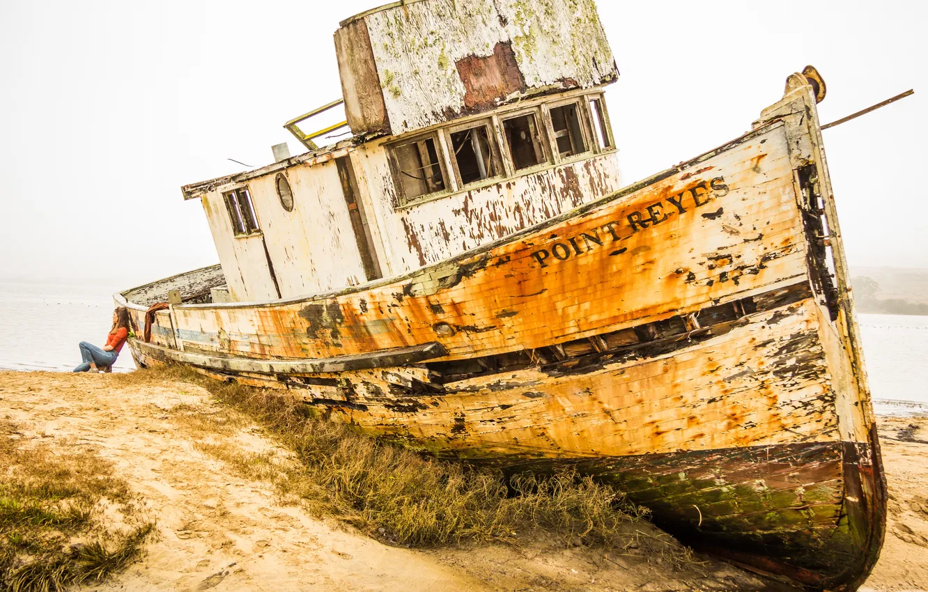 Photo wallpaper sadness, girl, sadness, ship, abandoned, old