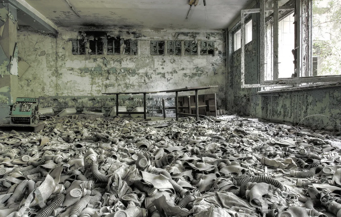 Photo wallpaper background, room, gas mask
