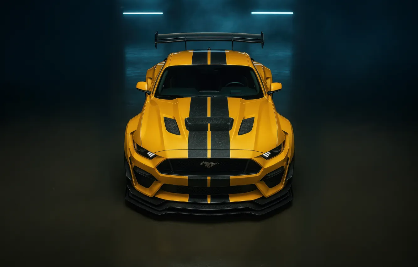 Photo wallpaper Mustang, yellow, muscle car, Ford Mustang Shelby GT500