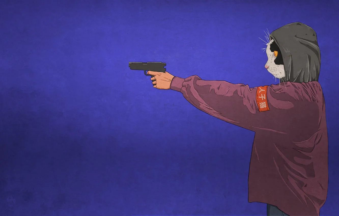 Photo wallpaper cat, style, gun, weapons, fiction, art, fantasy, style