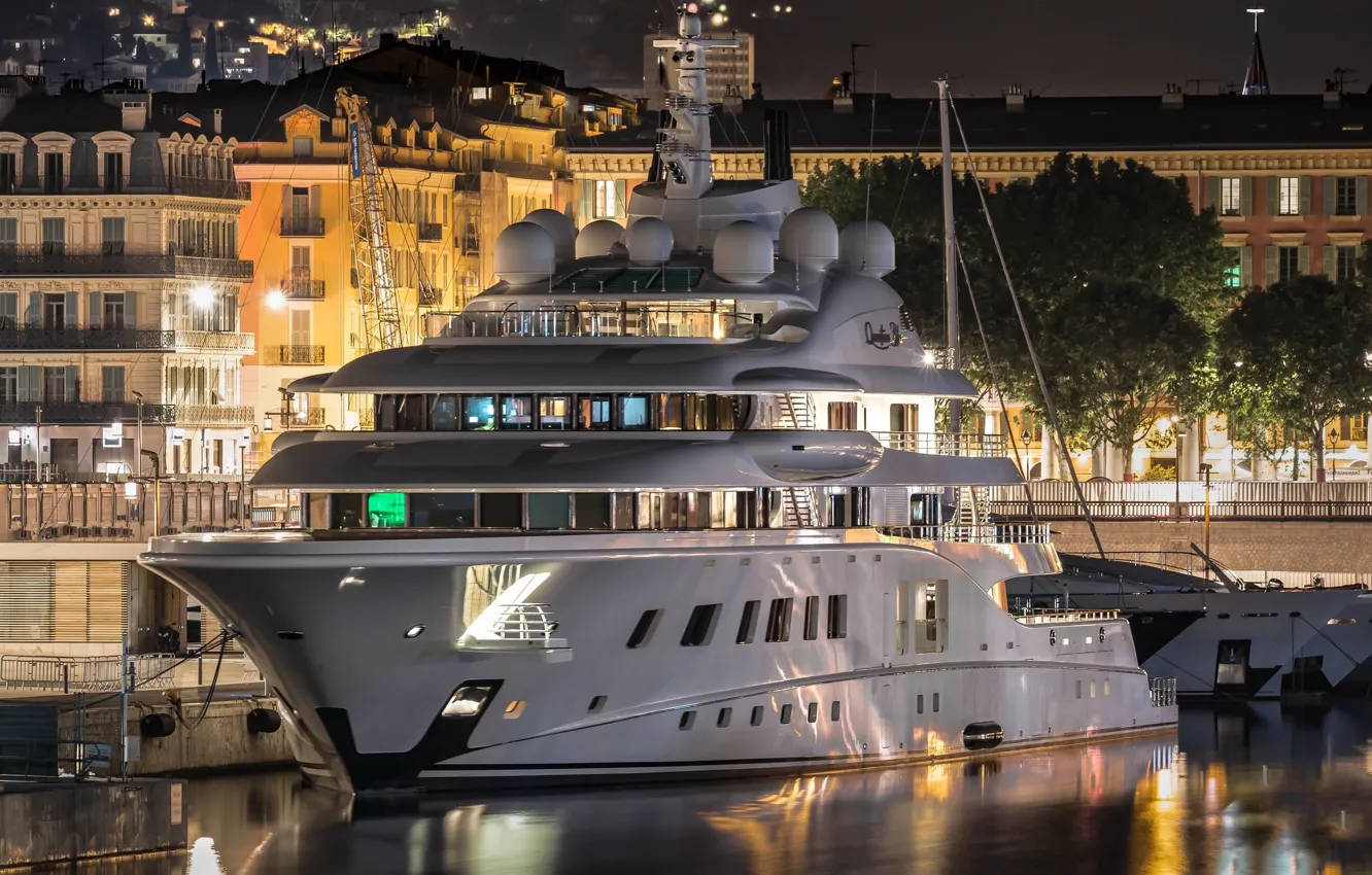 Photo wallpaper night, the city, the building, yacht