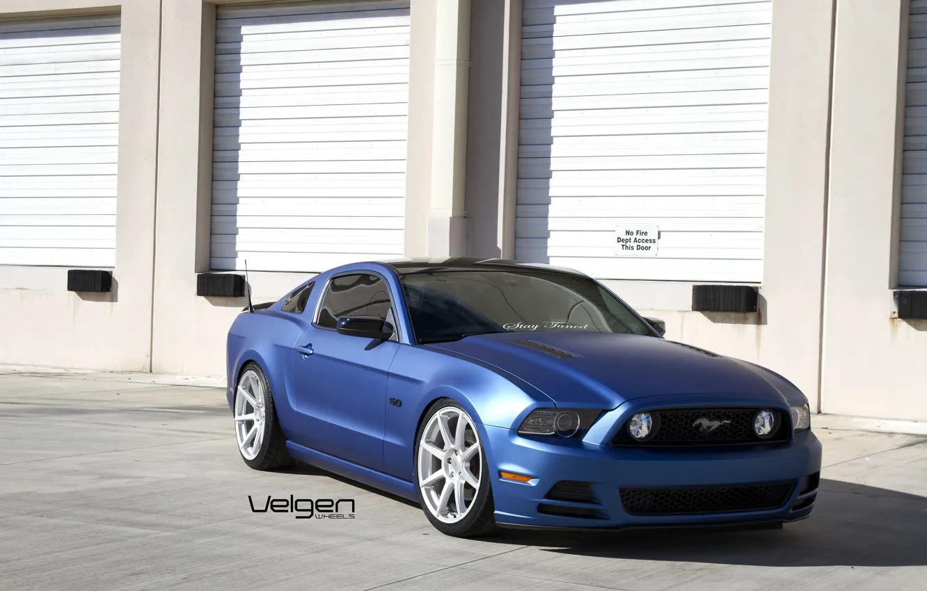 Photo wallpaper Mustang, Ford, Blue, 5.0, Matte, Silver, Wheels, VMB8
