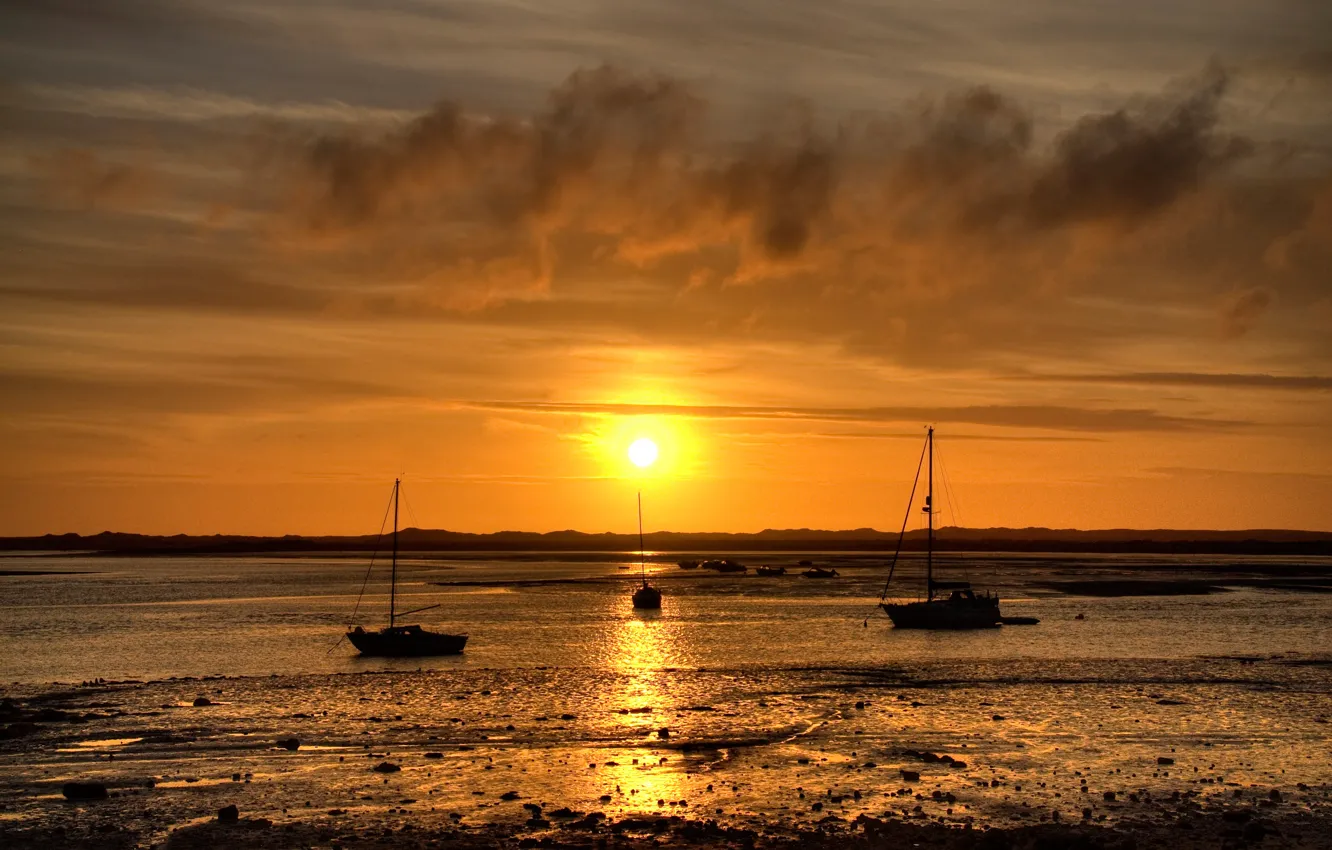 Photo wallpaper sea, the sky, sunset, yacht, Scotland