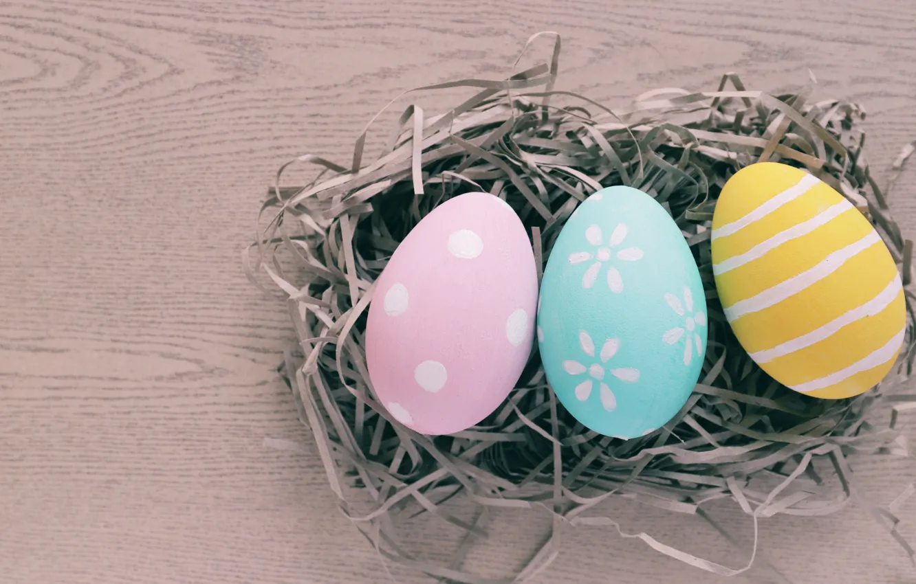 Photo wallpaper eggs, spring, colorful, Easter, hay, spring, Easter, eggs