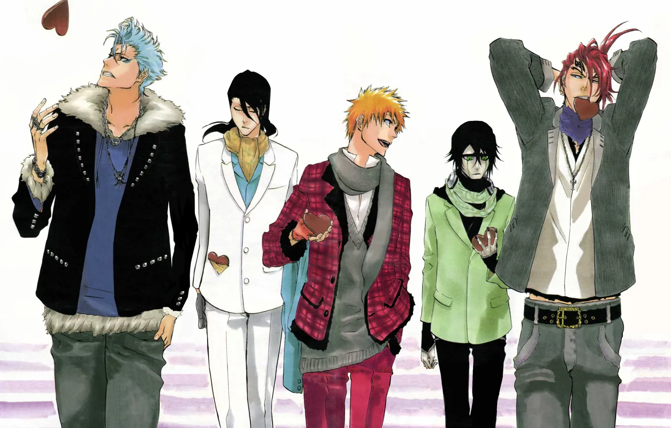 Photo wallpaper Bleach, Anime, Ichigo Kurosaki, art, Byakuya Kuchiki, Renji Abarai, Ulquiorra Cifer, Grimmjow Jagger Jack