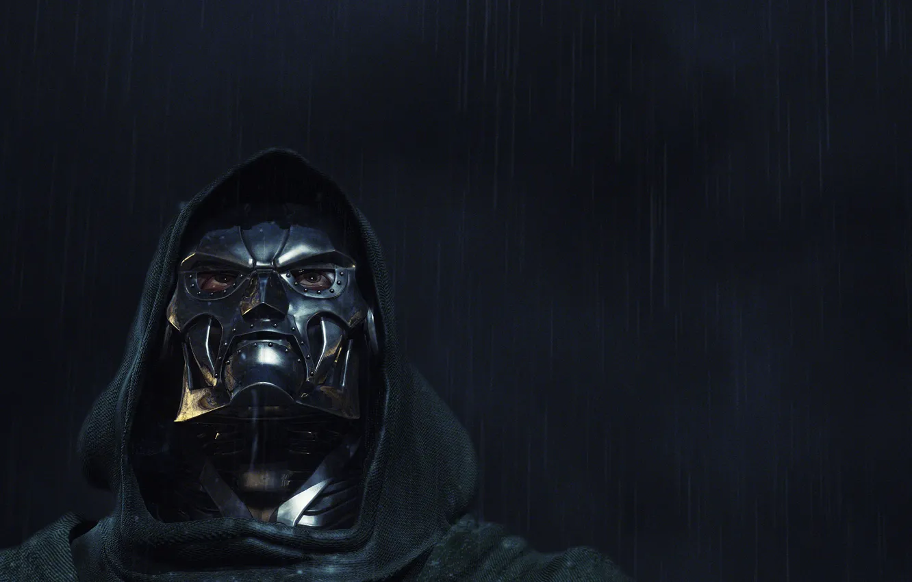 Photo wallpaper look, rain, hood, Fantastic Four, iron mask, Doctor Doom, Marvel Comics. Marvel