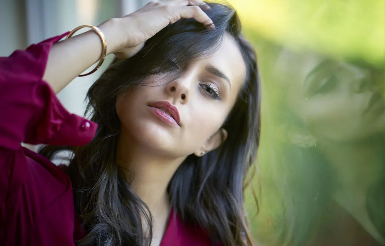 Photo wallpaper girl, eyes, hair, reflection, Sight