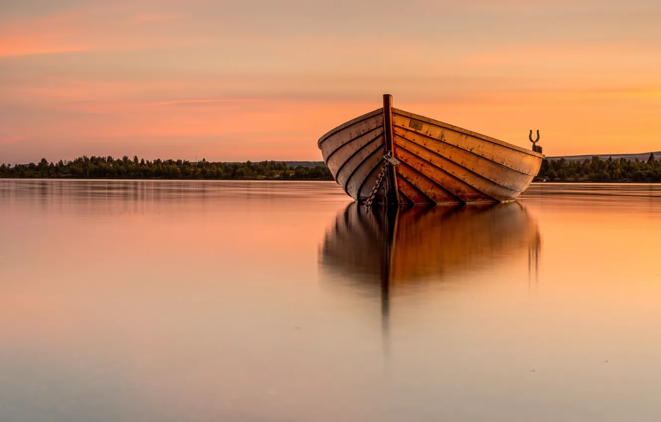 Photo wallpaper nature, river, boat