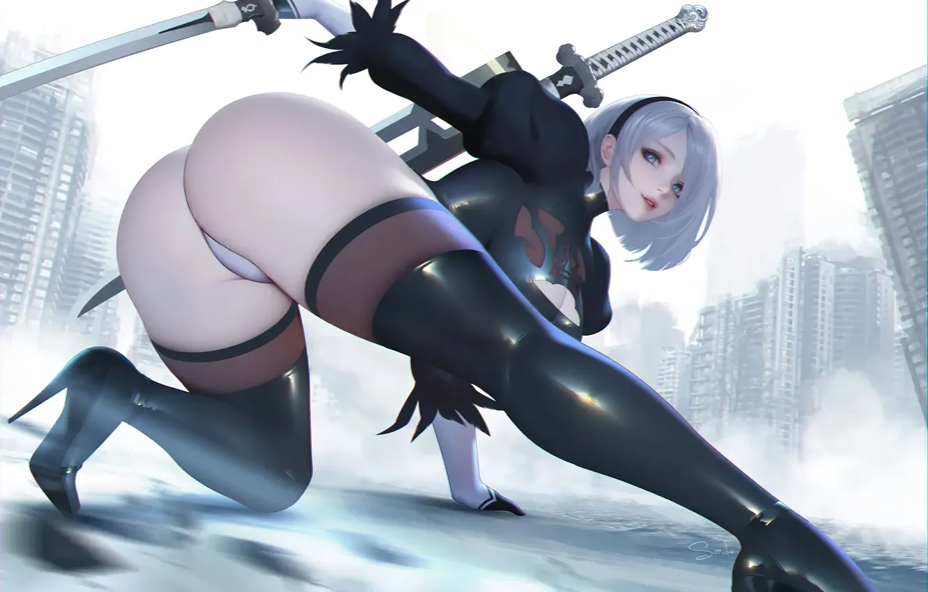 Photo wallpaper ass, anime, fan art, Game Art, Nier Automata, Nier Automata - 2B Fan Art
