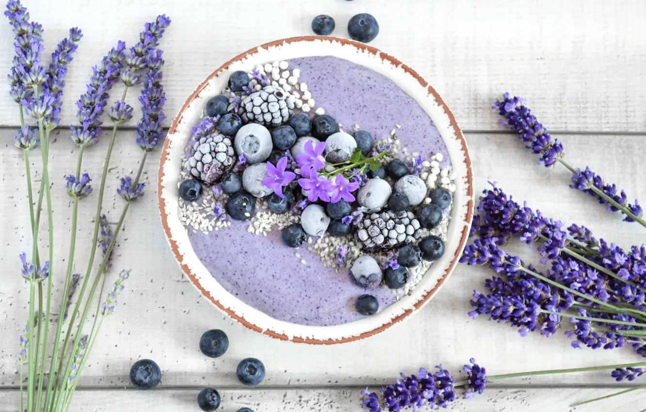 Photo wallpaper cake, lavender, decor, blueberries