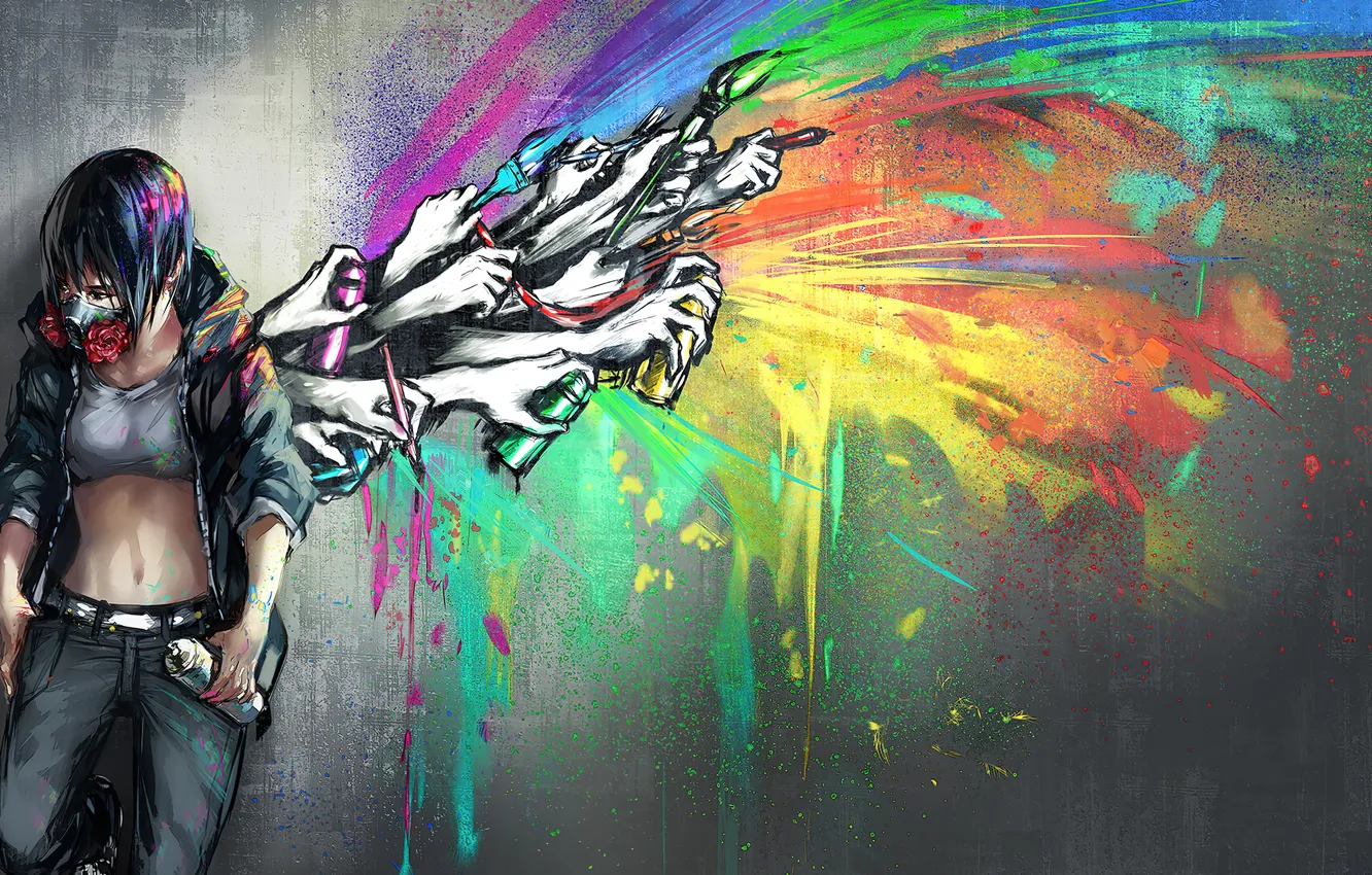 Photo wallpaper girl, wall, graffiti, anime, art, digital art