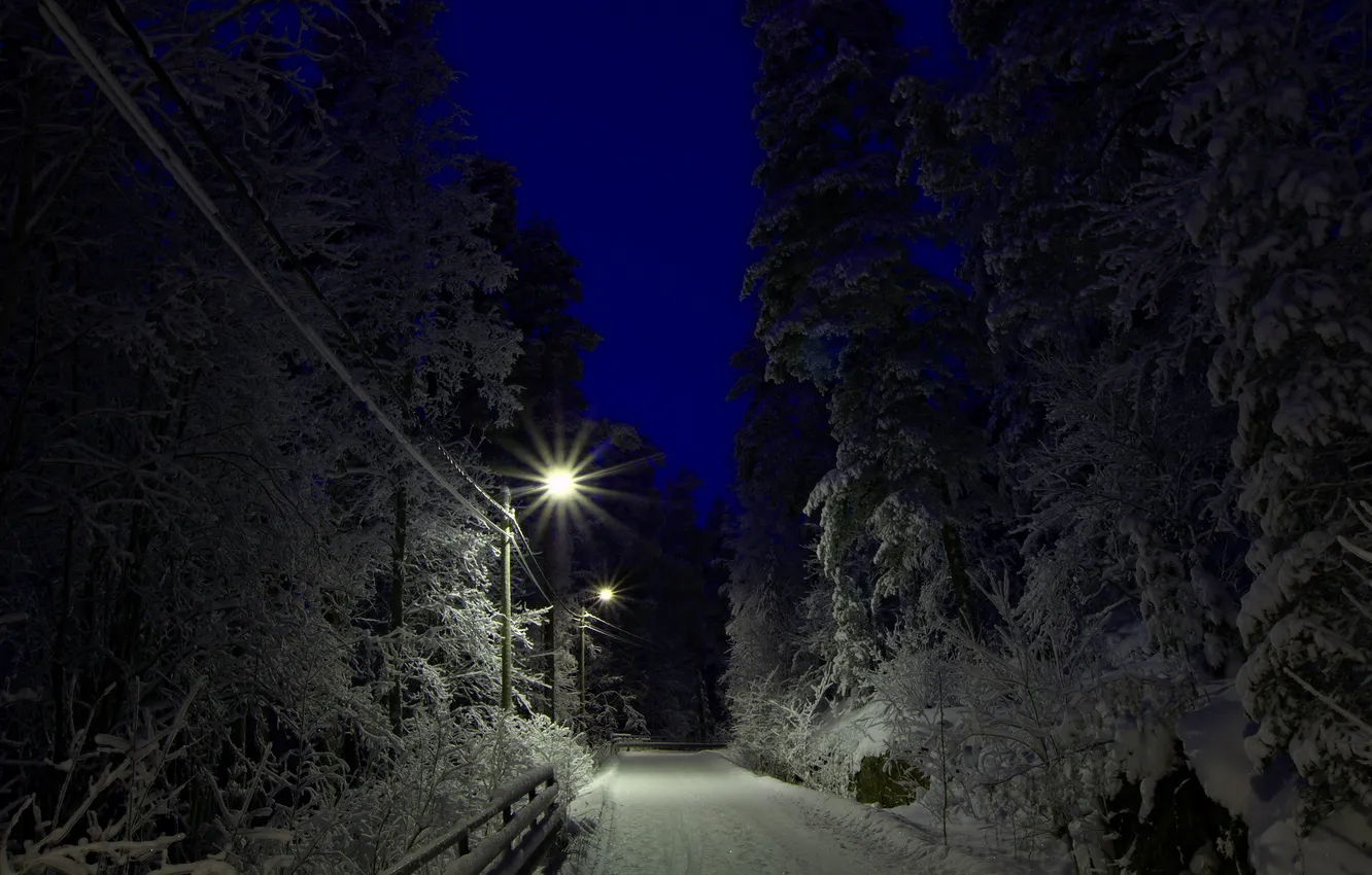 Photo wallpaper landscape, night, winter, Guided by The Stars