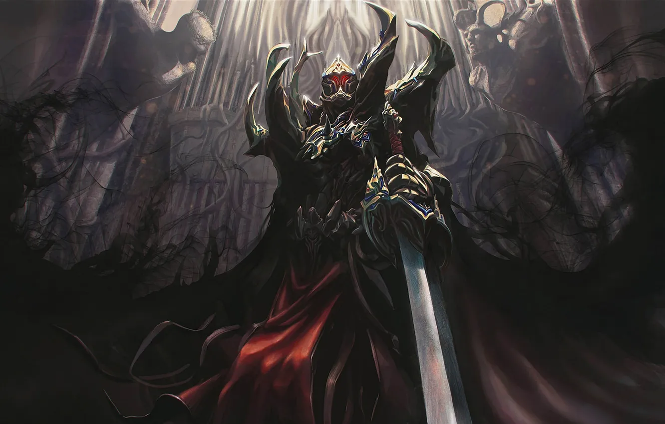 Photo wallpaper darkness, sword, armor, cloak, Knight