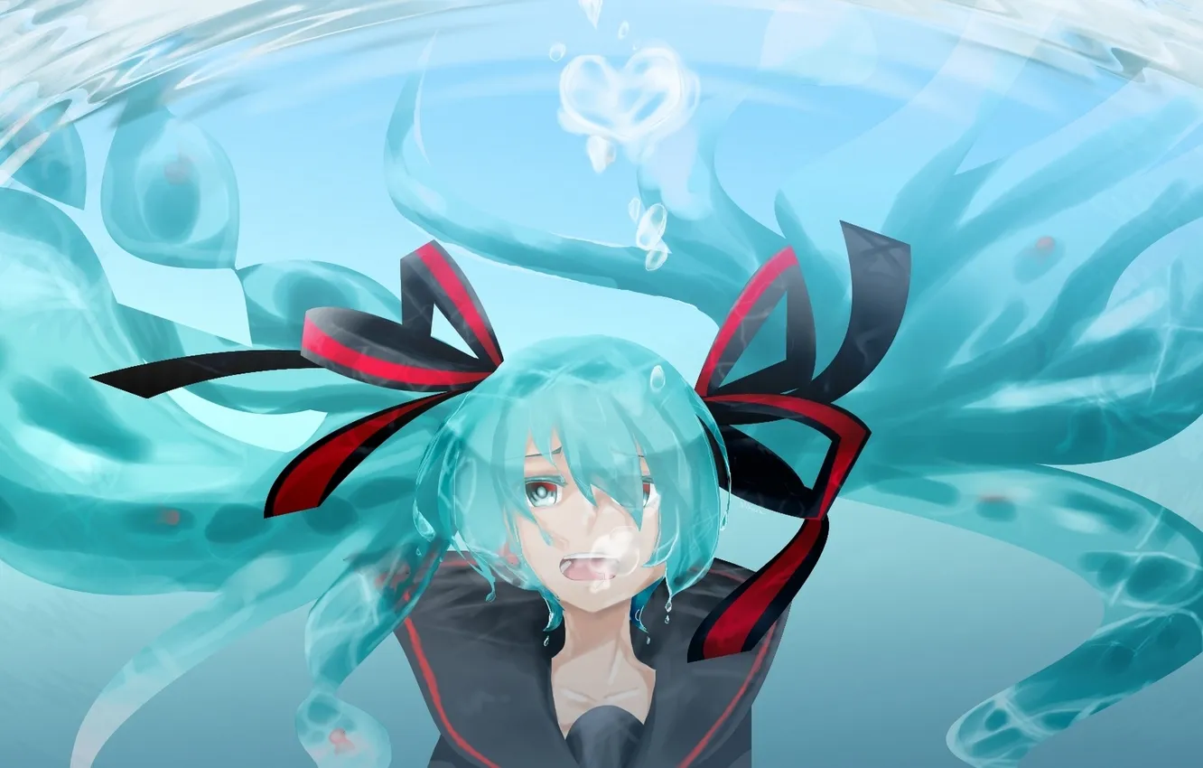 Photo wallpaper girl, fish, bubbles, art, vocaloid, under water, Vocaloid, bottle miku