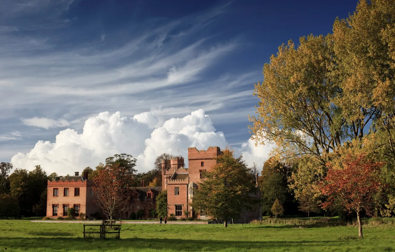 Photo wallpaper autumn, the sky, clouds, trees, landscape, nature, castle