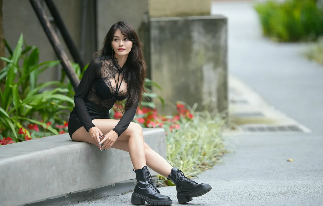 Photo wallpaper girl, shoes, legs, Asian
