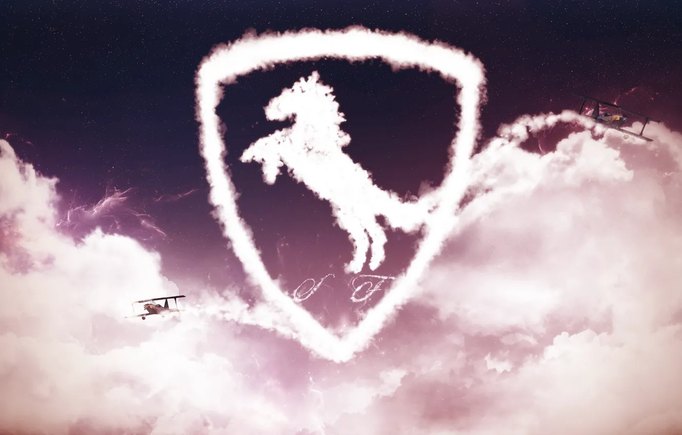Photo wallpaper the sky, clouds, aircraft, logo, ferrari, Ferrari