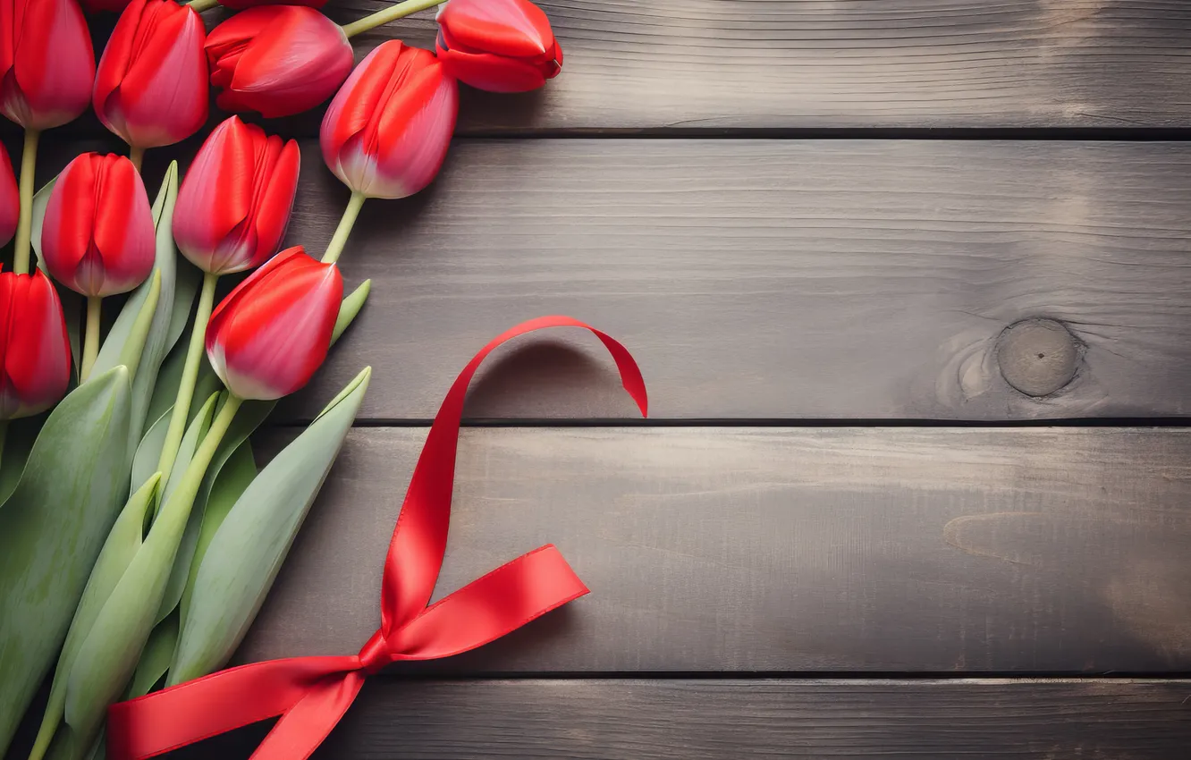 Photo wallpaper love, flowers, gift, romance, heart, tulips, red, love