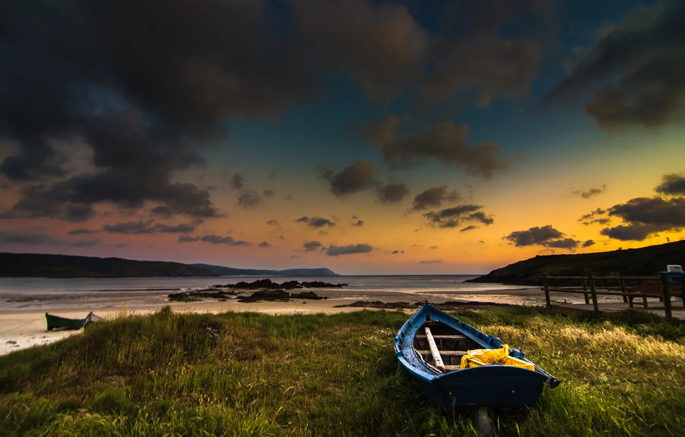 Photo wallpaper sea, beach, dawn, boat, morning, Bay