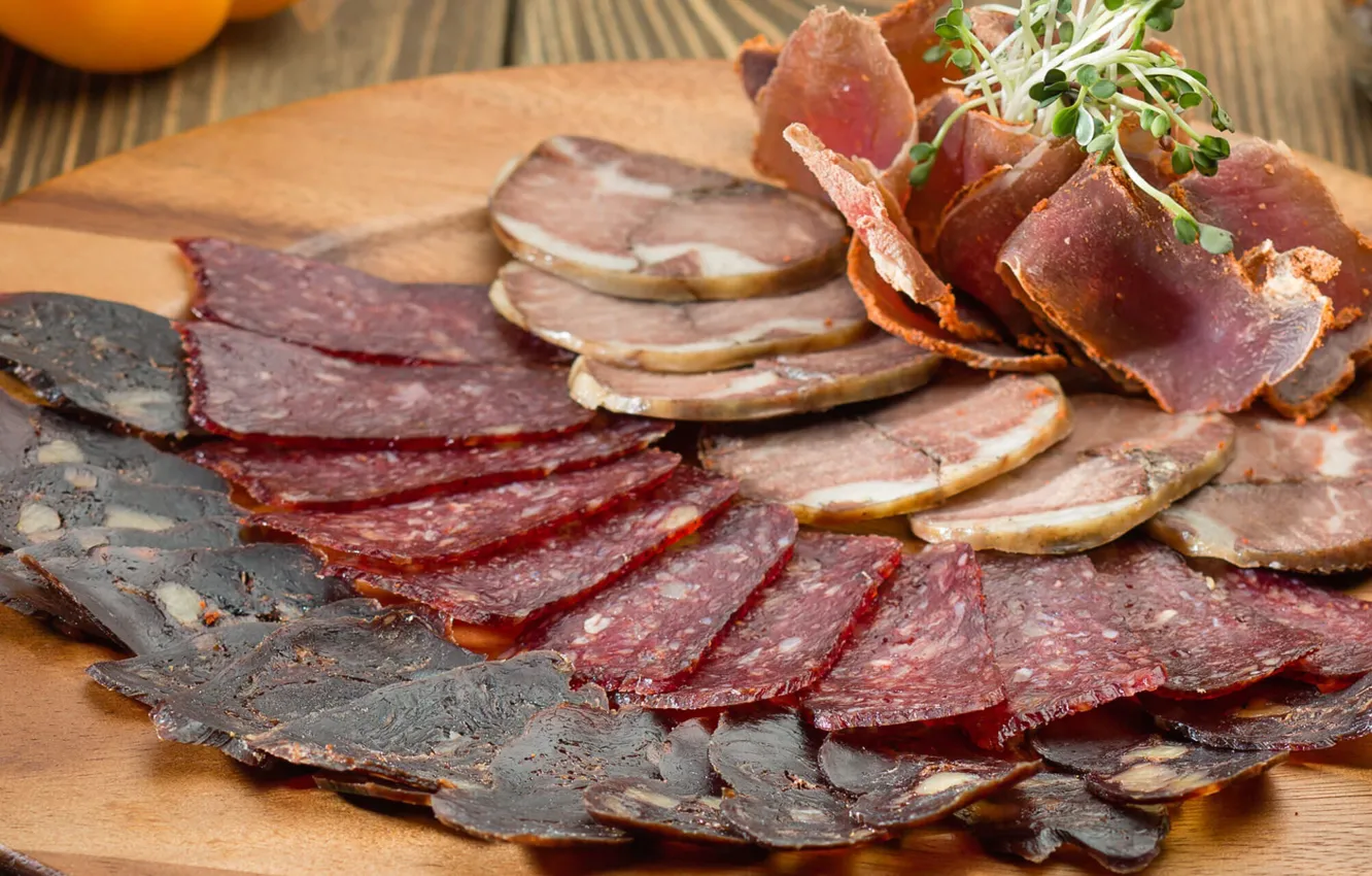 Photo wallpaper meat, sausage, cutting, ham, ham, basturma