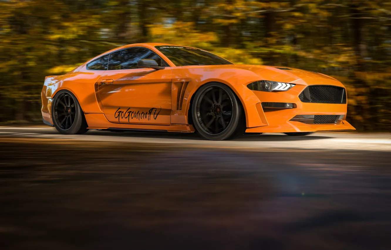 Photo wallpaper Mustang, Auto, Machine, Orange, Ford Mustang, Rendering, Transport & Vehicles, Rostislav Prokop