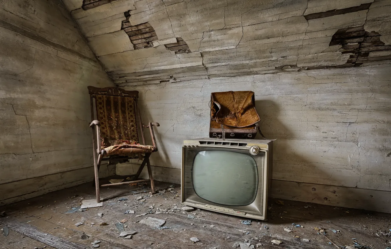 Photo wallpaper TV, chair, attic
