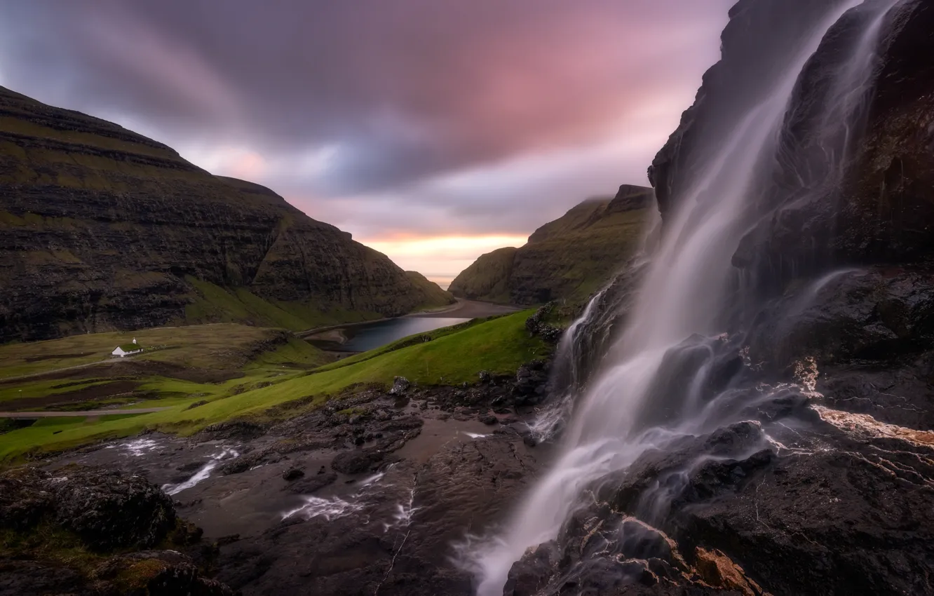Photo wallpaper the sky, rocks, waterfall