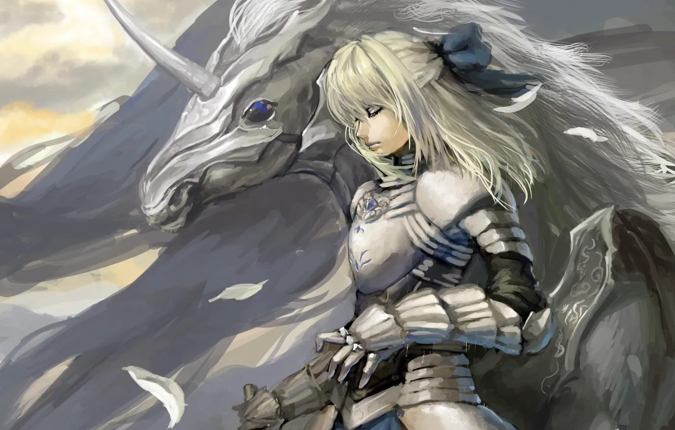 Photo wallpaper girl, horse, wings, art, unicorn, saber, fate stay night, shuyinnosi