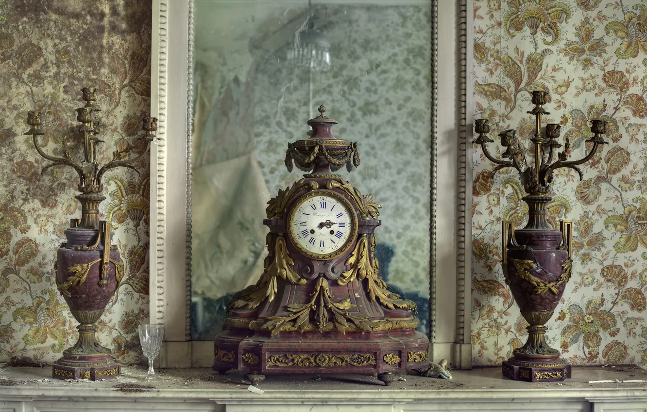 Photo wallpaper watch, mirror, glass, candlesticks