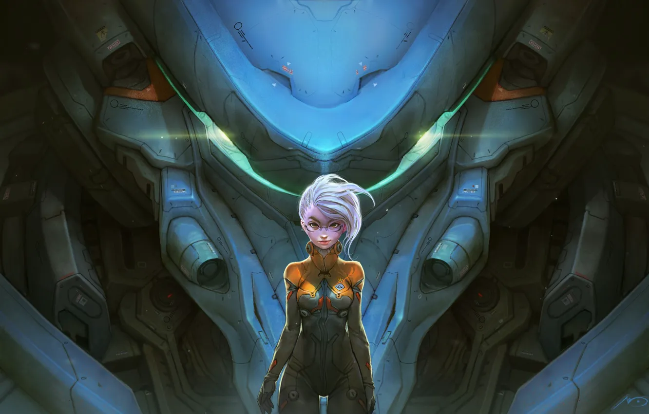 Photo wallpaper look, technique, anime, glasses, look, glasses, the world of the future, blond girl