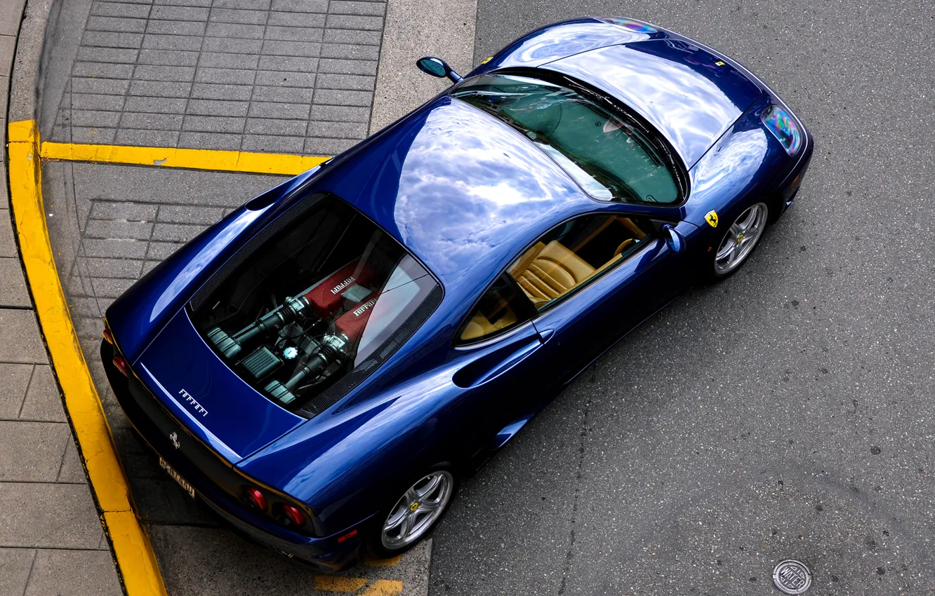 Photo wallpaper road, blue, top, Ferrari, Ferrari, 360, road, blue