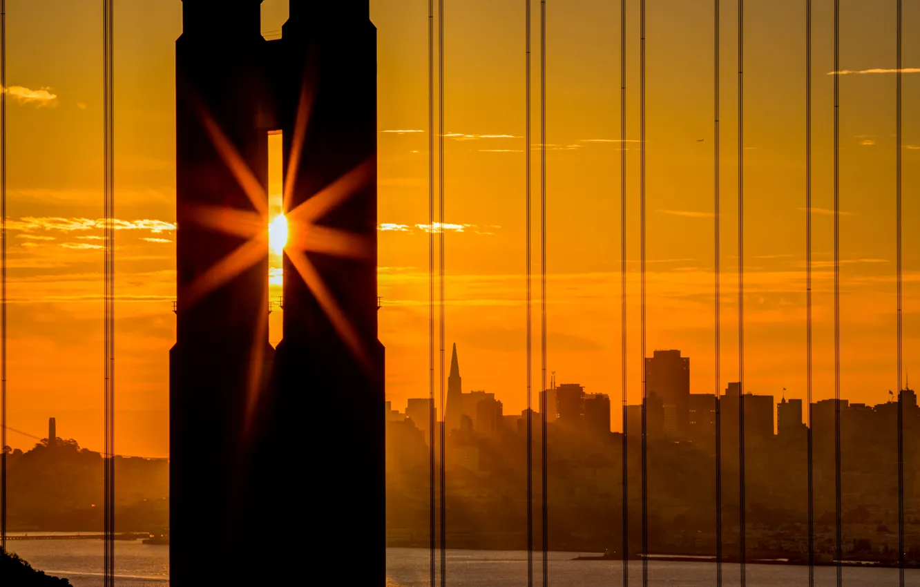 Photo wallpaper the sun, rays, bridge, the city, CA, San Francisco, Golden Gate, Golden Gate Bridge