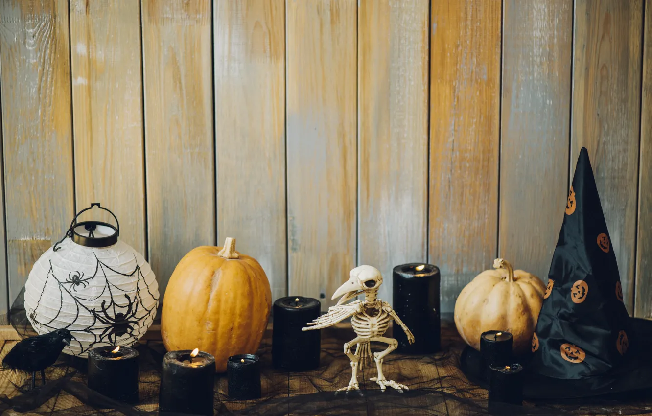 Photo wallpaper holiday, hat, candles, pumpkin, Halloween