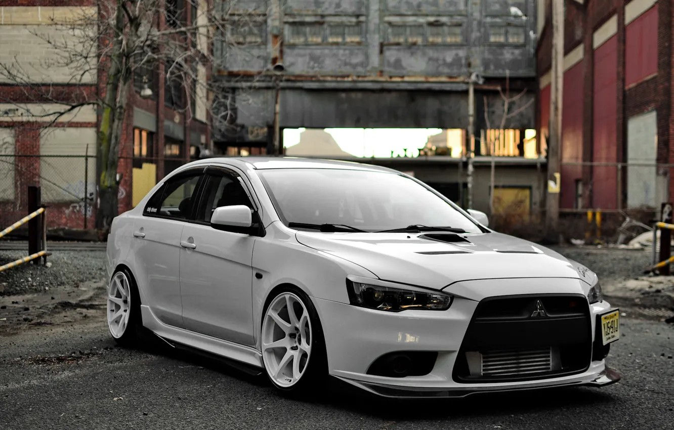 Photo wallpaper Mitsubishi, white, tuning, lancer, evolution