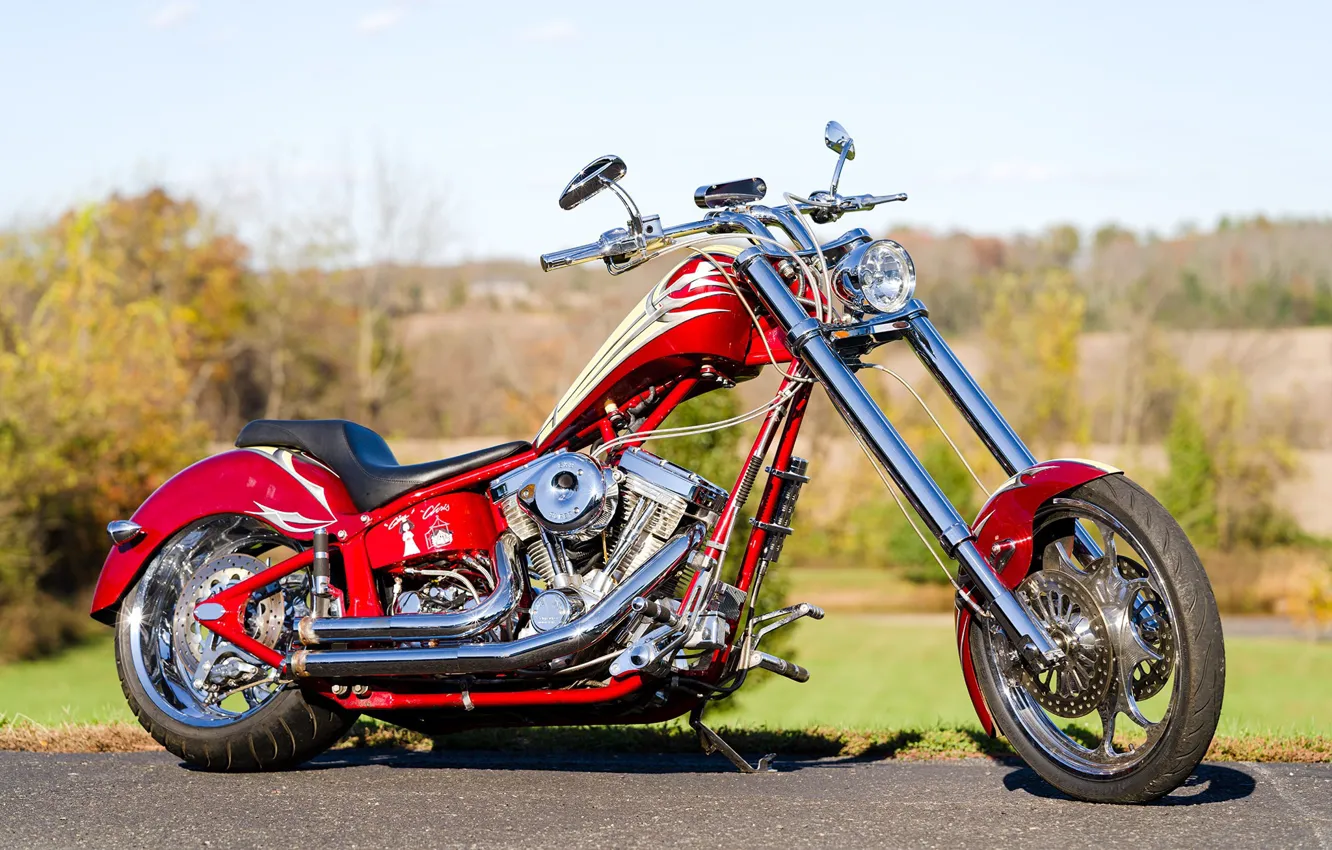 Photo wallpaper Red, Chopper, Custom, Motorcycle