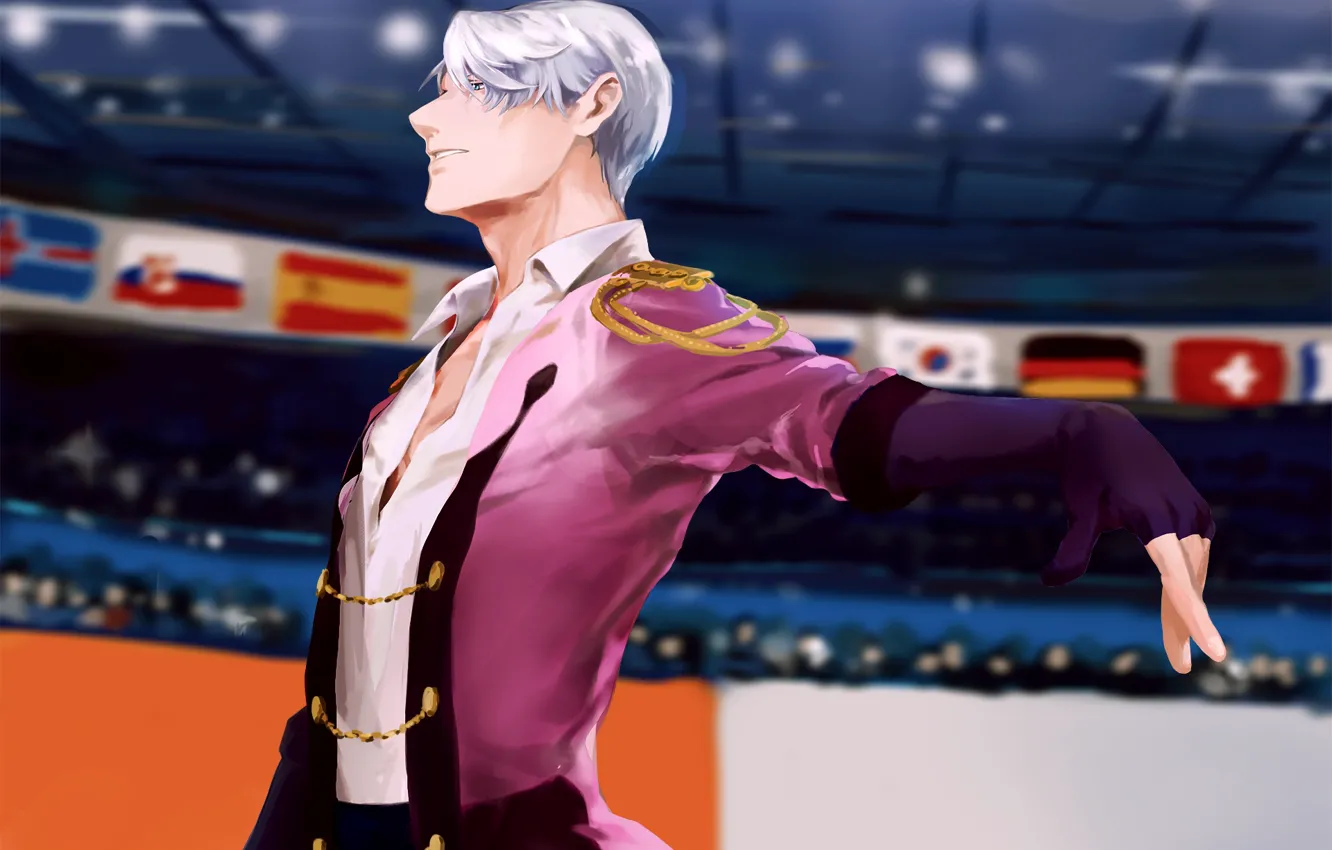 Photo wallpaper stars, smile, sport, hands, guy, speech, Yuri on the ice, Viktor Nikiforov