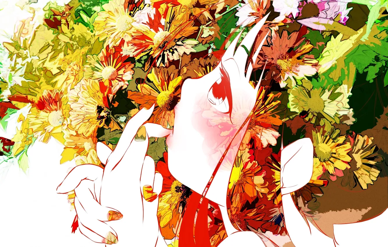Photo wallpaper girl, flowers, paint, anime, art, dgmg, kamizon