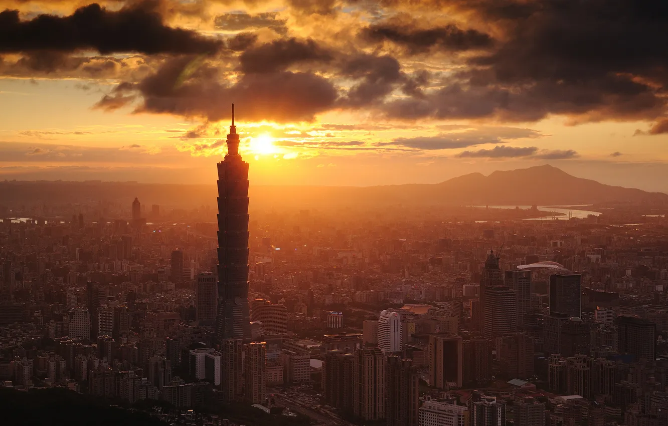 Photo wallpaper the sky, landscape, sunset, the city, building, home