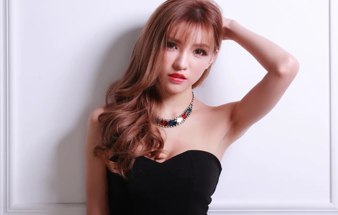 Photo wallpaper look, girl, background, hair, dress, beauty