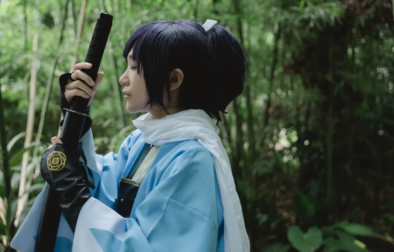 Photo wallpaper look, girl, face, style, sword, profile, cosplay, East