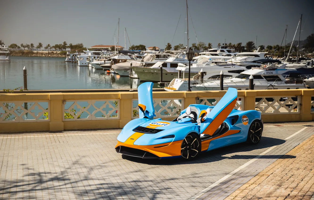 Photo wallpaper McLaren, sports car, MSO, Gulf, 2020, Elva, McLaren MSO Elva Gulf Theme, McLaren MSO