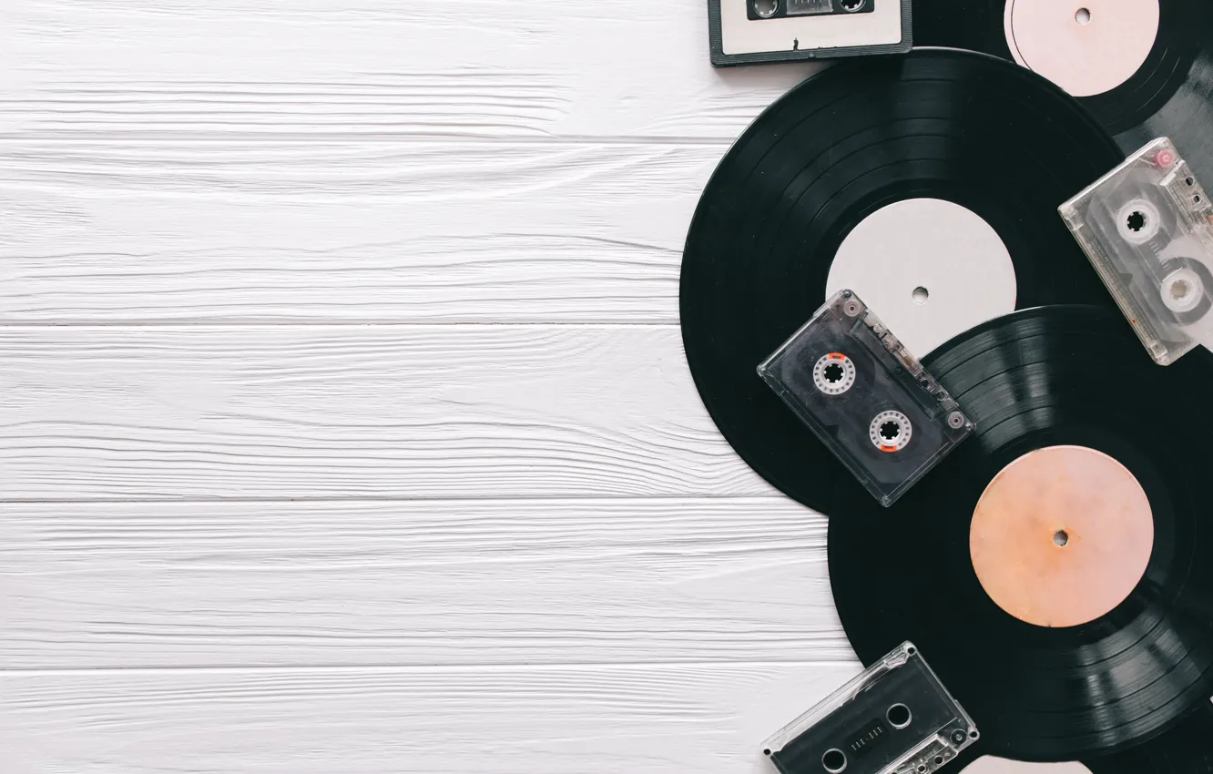 Photo wallpaper retro, music, cassette, record