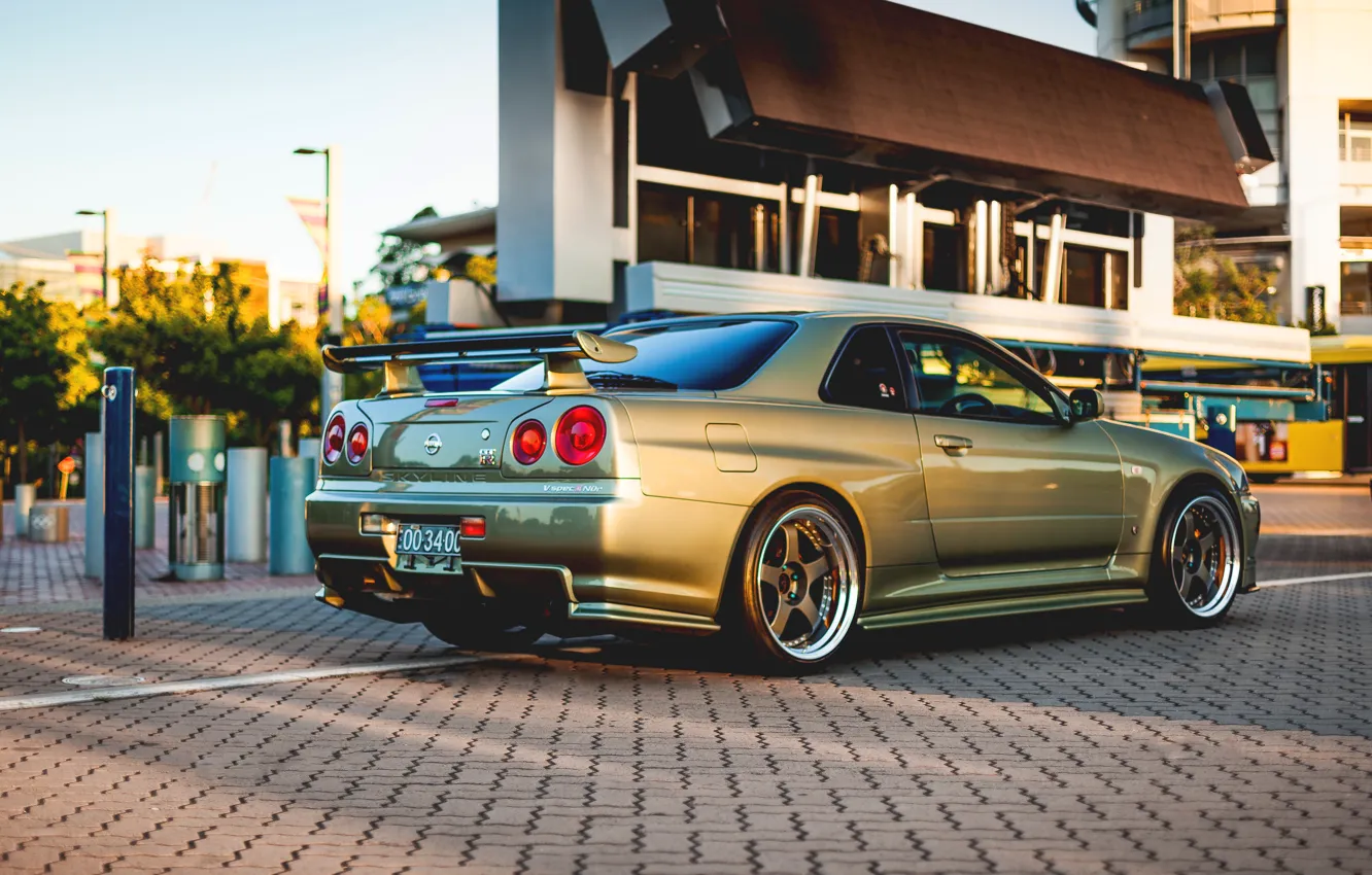 Photo wallpaper Nissan, GT-R, gold, skyline, R34