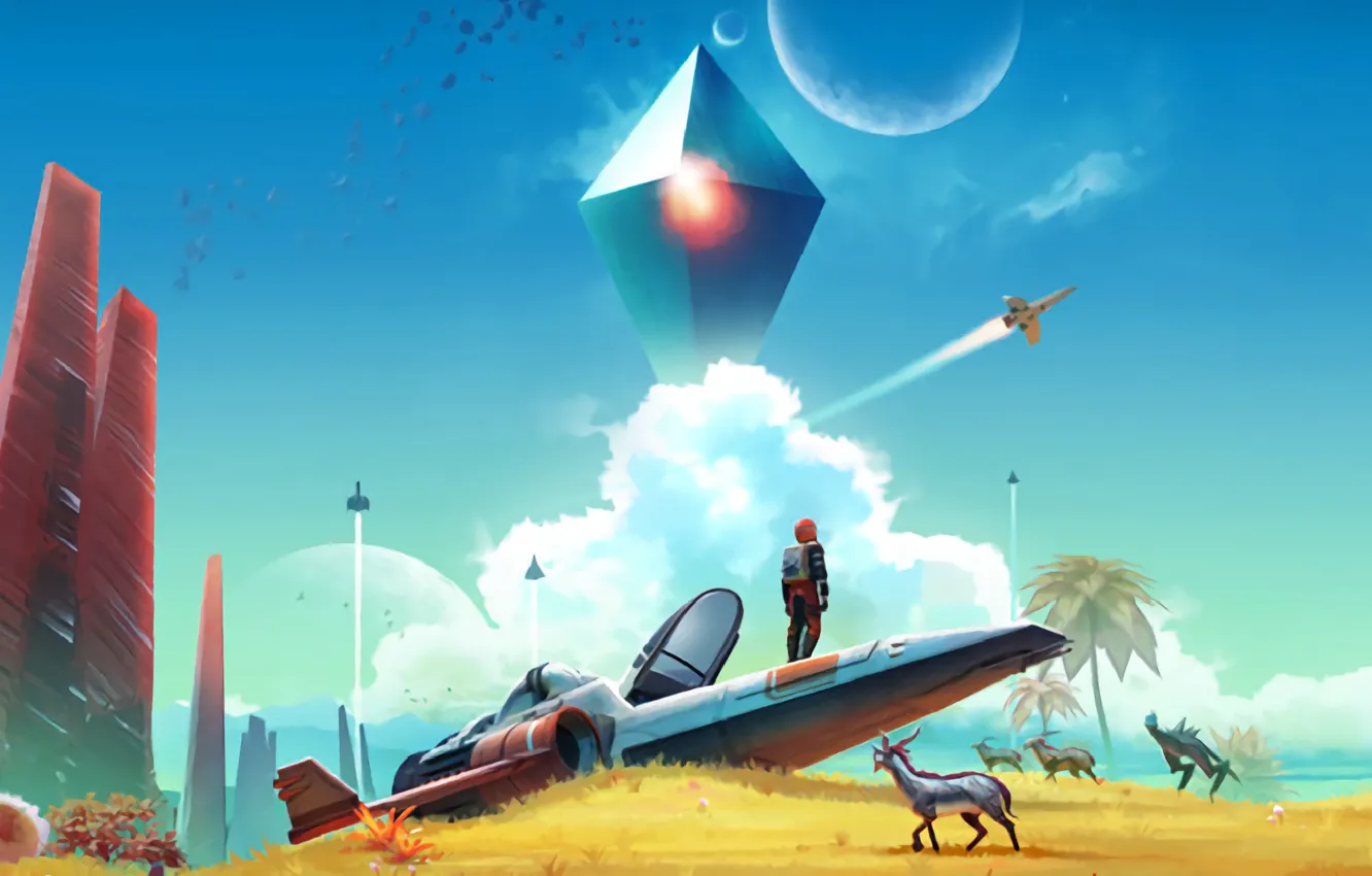 Photo wallpaper Planet, Ship, Game, No Man's Sky, Hello Games