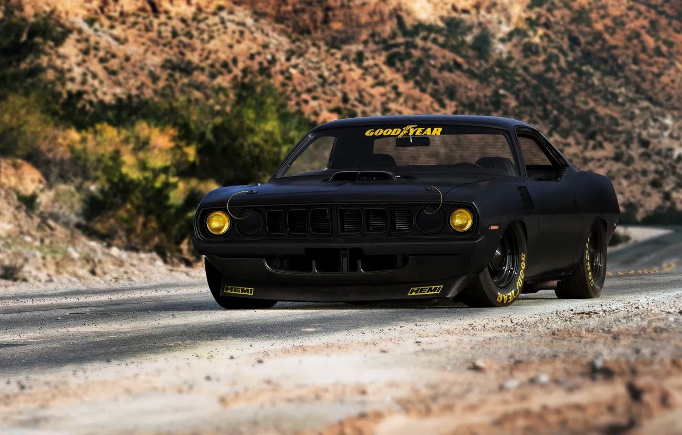 Photo wallpaper black, muscle car, Plymouth, Plymouth, cuda, hemi, hugo silva